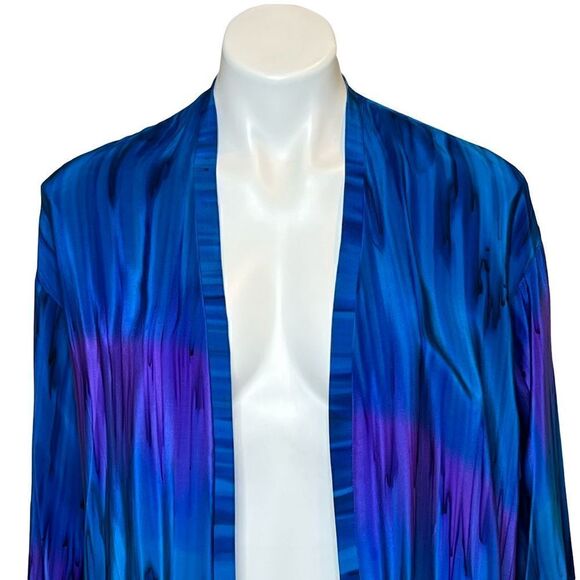 L Leeanne original vintage blue and purple hand painted silk jacket size S - Picture 3 of 15
